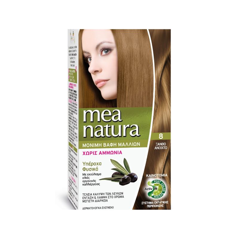 Μόνιμη βαφή μαλλιών χωρίς αμμωνία Νο 8 Ξανθό Ανοιχτό - Mea Natura