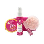 The Pure Cosmetic Bag with Pure Hair & Body Mist, Lip Oil Charm, and Pom Pom Keychain – Aloe Colors