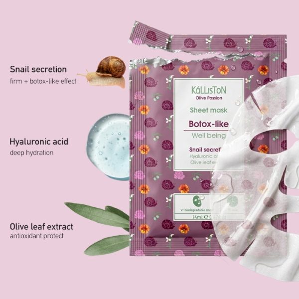 Kalliston Botox-Like Sheet Mask with Snail Secretion & Olive Leaf Extract